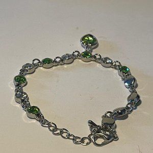 Lt Green Charm Link Women's Bracelet with Heart Charm NEW